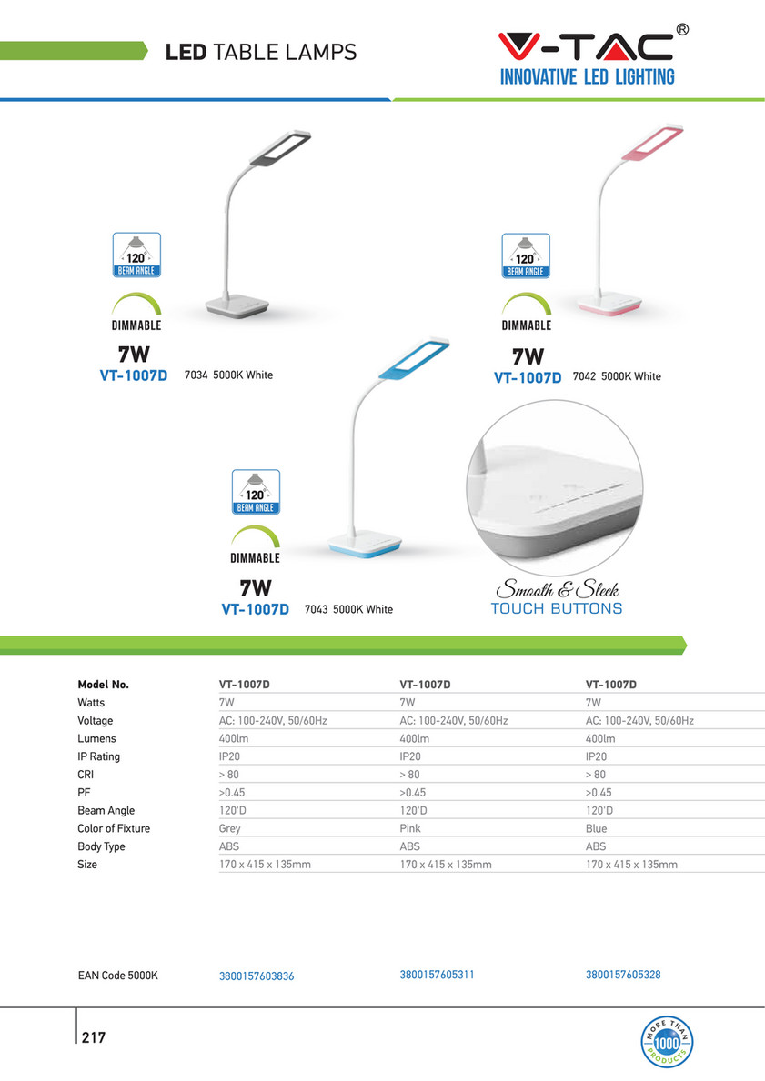 V-TAC LED STOLNA SVJETILJKA 7W DIMMABLE