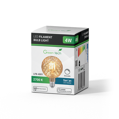 LED filament žarulja Green Tech 4W, 2700K, E27, AC220V, amber, dimabilna