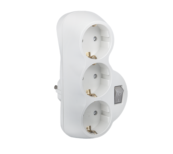 ADAPTER TROSTRUKI BIJELI SA PREKIDAČEM